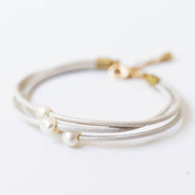 Load image into Gallery viewer, Bronze | Pearl and leather adjustable shimmer bracelet
