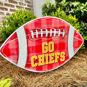 Go Chiefs Red Gingham Football Garden Stake