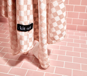 Hair towel Wrap | Extra Large Quick-Dry | Terracotta Checker | KITSCH