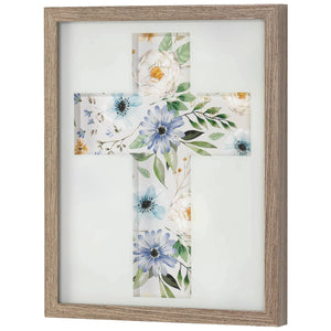 Wall Décor Floral Cross Woodgrain Frame